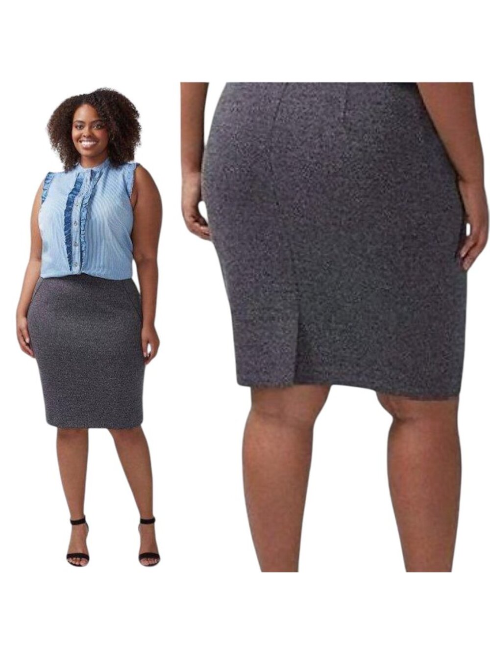 Lane Bryant Tweed Pencil Skirt Womens 22 Black White Faux Leather Trim Stretch